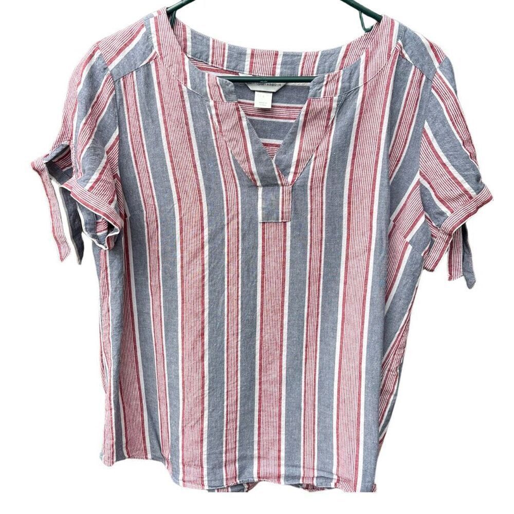 Christopher & Banks size L striped linen blend top.